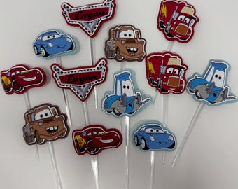 McQueen Cars Cupcake Toppers: Birthday Party Decorations (Set of 12