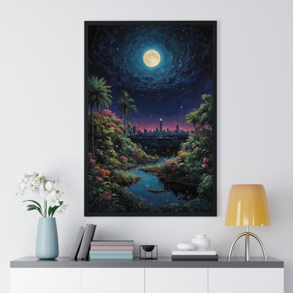 Anime Style Poster - Moonlight City - Matte Vertical Poster - Wall Art - No Frame