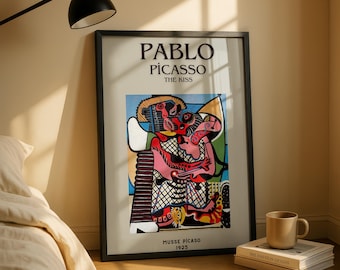 ピカソ「接吻」プリント：白黒モダンアート（デジタルダウンロード