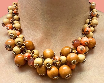 Collar vintage de cuentas de madera y lucite, estilo Cha-Cha