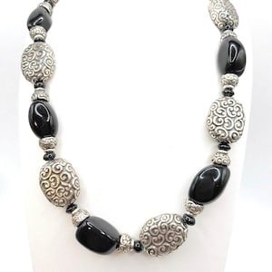 Brighton Vintage Onyx Gemstone Silver Plated Adjustable Necklace 20” image 1