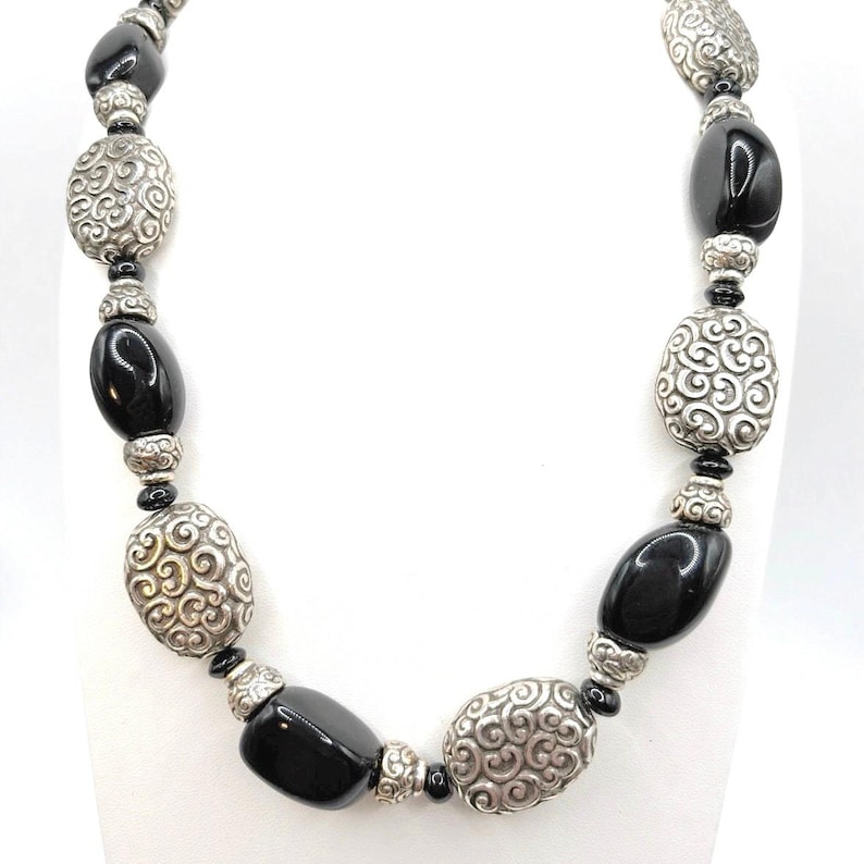 Brighton Vintage Onyx Gemstone Silver Plated Adjustable Necklace 20” image 1