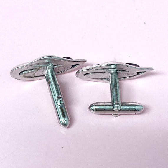 Boutons De Manchette Swank Vintage Argenté Pierre Grise - Occasion