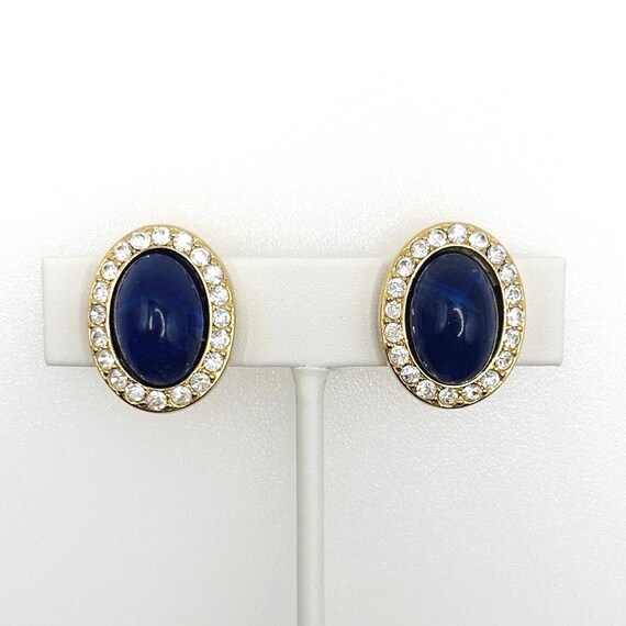 Blue Lucite and Rhinestones Kenneth Jay Lane KJL Earrings View 5