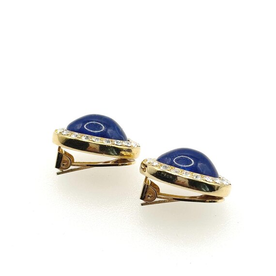 Blue Lucite and Rhinestones Kenneth Jay Lane KJL Earrings View 3