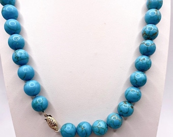 Vintage 14k Gold Clasp and Turquoise Gemstones Necklace 16”