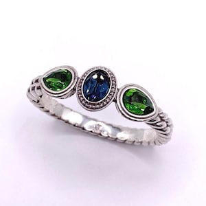 Vintage Brighton Cuff Bracelet 7” with Green and Blue Swarovski Stones image 1