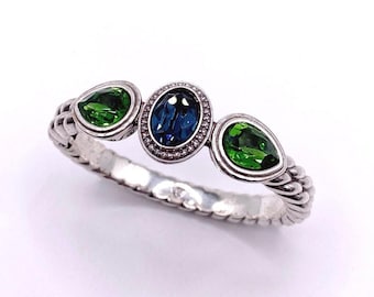 Vintage Brighton Armreif 18 cm mit Grünen und Blauen Swarovski Steinchen