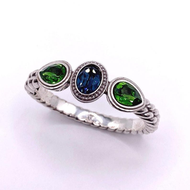 Vintage Brighton Cuff Bracelet 7” with Green and Blue Swarovski Stones image 1
