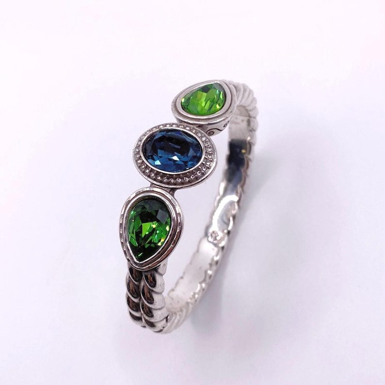 Vintage Brighton Cuff Bracelet 7” with Green and Blue Swarovski Stones image 8