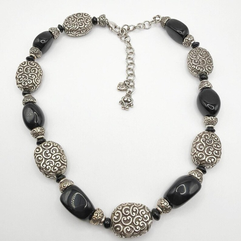 Brighton Vintage Onyx Gemstone Silver Plated Adjustable Necklace 20” image 6
