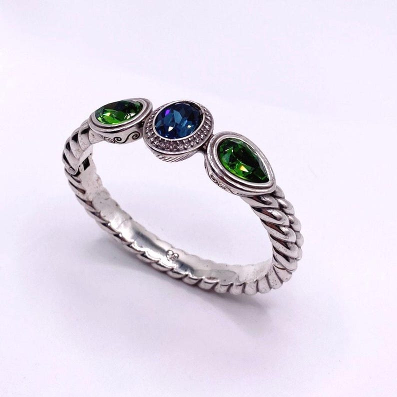 Vintage Brighton Cuff Bracelet 7” with Green and Blue Swarovski Stones image 6