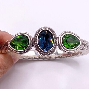 Vintage Brighton Cuff Bracelet 7” with Green and Blue Swarovski Stones image 2