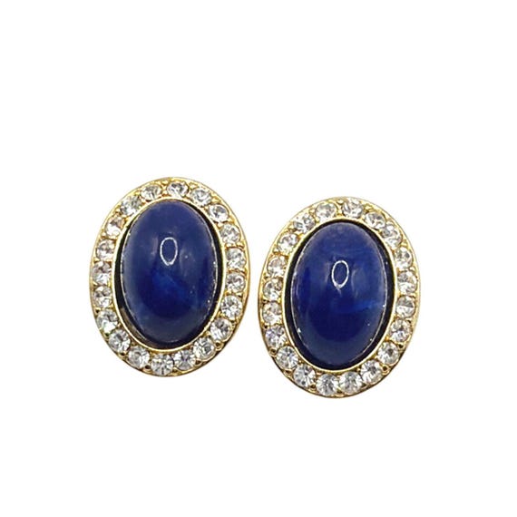 Blue Lucite and Rhinestones Kenneth Jay Lane KJL Earrings