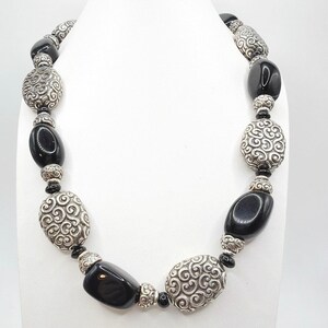 Brighton Vintage Onyx Gemstone Silver Plated Adjustable Necklace 20” image 2