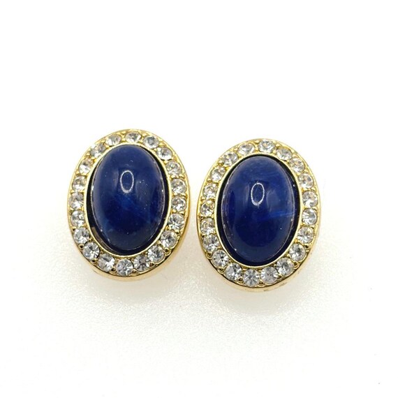 Blue Lucite and Rhinestones Kenneth Jay Lane KJL Earrings View 2