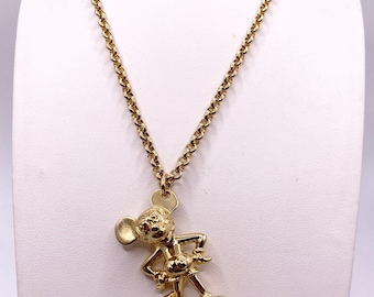 Collar vintage de Mickey en plata de ley chapado en oro de 17" con extensión de 4" firmado