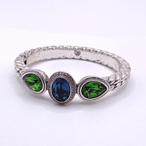 Vintage Brighton Cuff Bracelet 7” with Green and Blue Swarovski Stones image 4