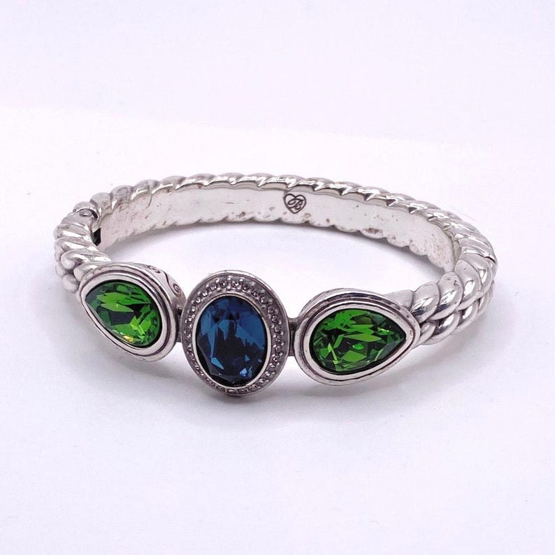 Vintage Brighton Cuff Bracelet 7” with Green and Blue Swarovski Stones image 4