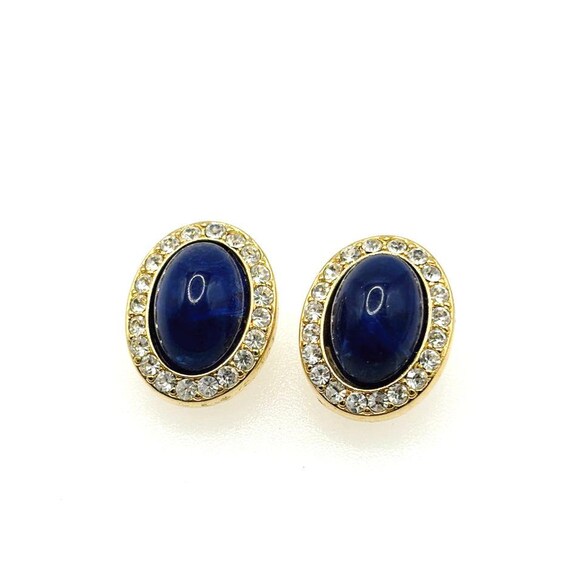 Blue Lucite and Rhinestones Kenneth Jay Lane KJL Earrings View 4