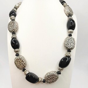 Brighton Vintage Onyx Gemstone Silver Plated Adjustable Necklace 20” image 4