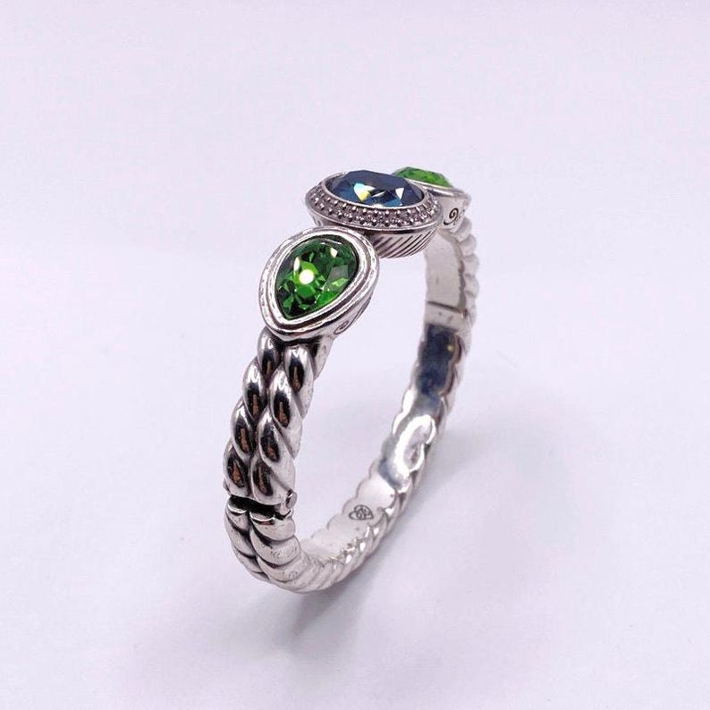 Vintage Brighton Cuff Bracelet 7” with Green and Blue Swarovski Stones image 7