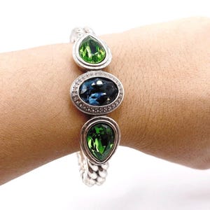 Vintage Brighton Cuff Bracelet 7” with Green and Blue Swarovski Stones image 3