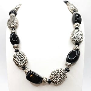 Brighton Vintage Onyx Gemstone Silver Plated Adjustable Necklace 20” image 3