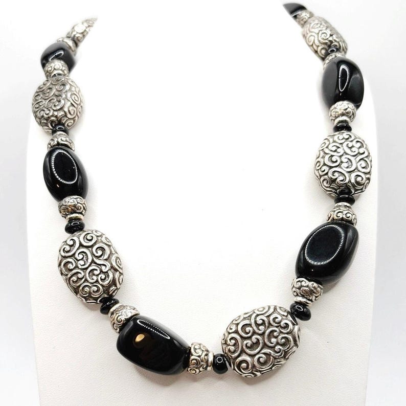 Brighton Vintage Onyx Gemstone Silver Plated Adjustable Necklace 20” image 3