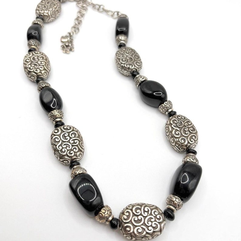 Brighton Vintage Onyx Gemstone Silver Plated Adjustable Necklace 20” image 5