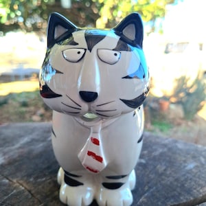 Vintage Cat Shaped Pitcher, Takahashi San Francisco. Anthropomorphic Tom Cat Neck Tie, Tabby