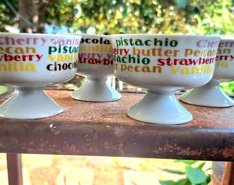 Vintage Ice Cream Sundae Dishes, Pedastal Bowls, Desert Serving Cups, 60s 70s Mod