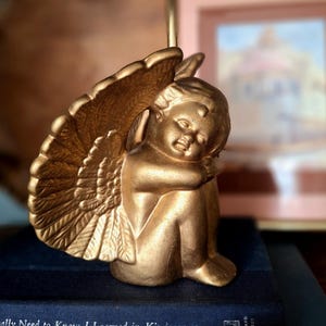 Little Golden Cherub Figurine;  Ceramic Angel; Shelf Decor for Holidays, or Everyday