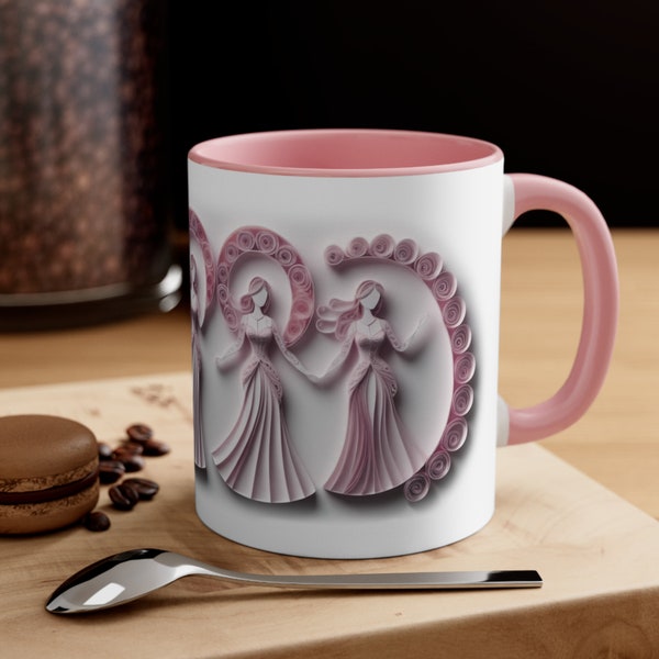 Coffee Mug With Cute Girly Image Coffee Mug Gift For Lover Gift About Girls Mug With Dainty Frilly Paper Dolls Mug