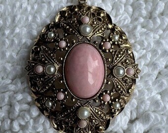 Collier pendentif Avon vintage « Dentelle de la Reine Anne » LG Pink Cab 24 pouces