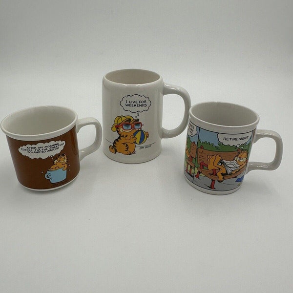 Vintage Garfield Coffee Mugs Jim Davis 1978 Lot Of 3