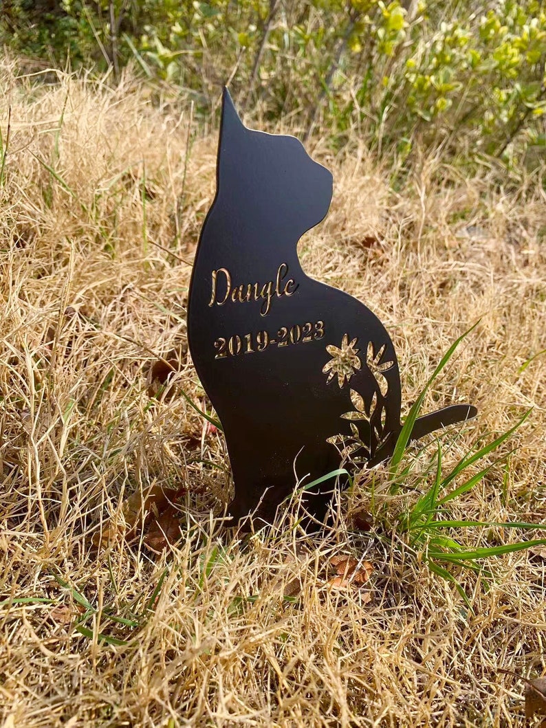 Engraved Cat Memorial Garden Stake, Custom Metal Feline Tribute