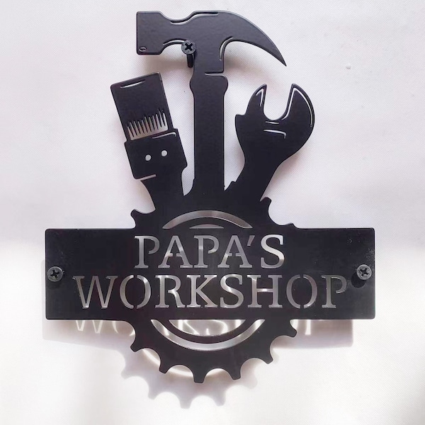 Personalisiertes Metall Werkstatt Schild - Perfektes Geschenk für Dad, Opa, Opa zum Vatertag | Personalisieren Sie Ihr Garagendekor