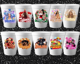 10 Editable Holiday Cup Sticker Designs|Canva Pro Template |Christmas, Birthday & Party Labels|Canva Template|Birthday Party Essential