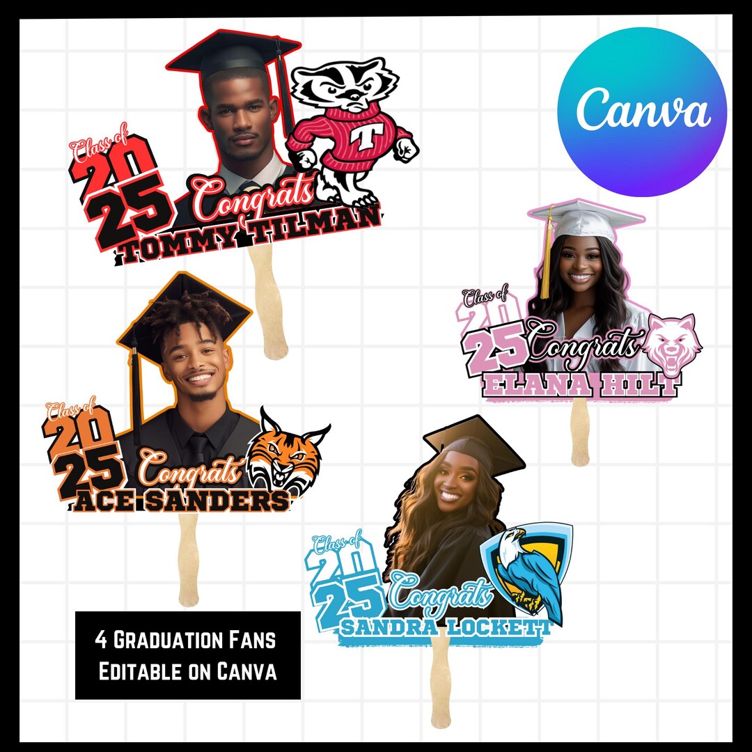 4-editable Graduation Fan|graduation Fan|diy Handheld Fan for Party ...