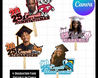 4-Editable Graduation Fan|Graduation Fan|DIY Handheld Fan for Party & Commencement|Grad Fan Template|Personalized Graduation Fans|Custom Fan
