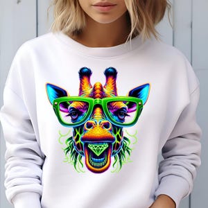 4 Neon Giraffe PNG Images|Giraffe With Sunglasses|Colorful Neon Giraffe|Wild Animal|Trendy T-Shirt Design
