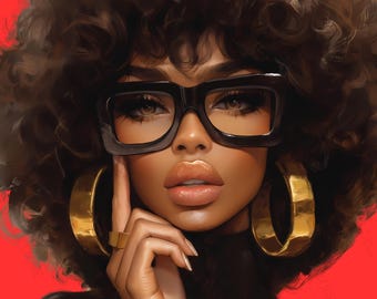 1-Mujer negra afro PNG/Arte de mujer negra/Mujer negra afro/PNG/sublimación/Hermosas mujeres negras Png/Chica negra con afro Clipart/Reina melanina