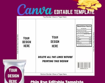 Chip Bag Template|Blank Chip Bag Template| Chip Bag Template Canva Editable| Party Chip Bag| Chip Bag Editable| Canva Editable Template| DIY