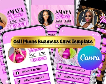 Cell Phone Business Card Canva Pro Template | Editable Digital Business Card | Social Media Contact Card | QR Code Design