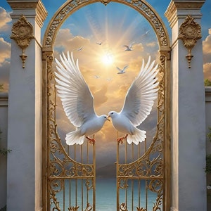 1-Heaven Background| Heaven| Gates of Heaven | Columns |Memorial Wallpaper | Funeral Program |Clouds | Doves | Heaven Design | PNG File