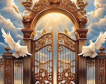 1-Heaven Background| Heaven| Gates of Heaven | Columns |Memorial Wallpaper | Funeral Program |Clouds | Doves | Heaven Design | PNG File