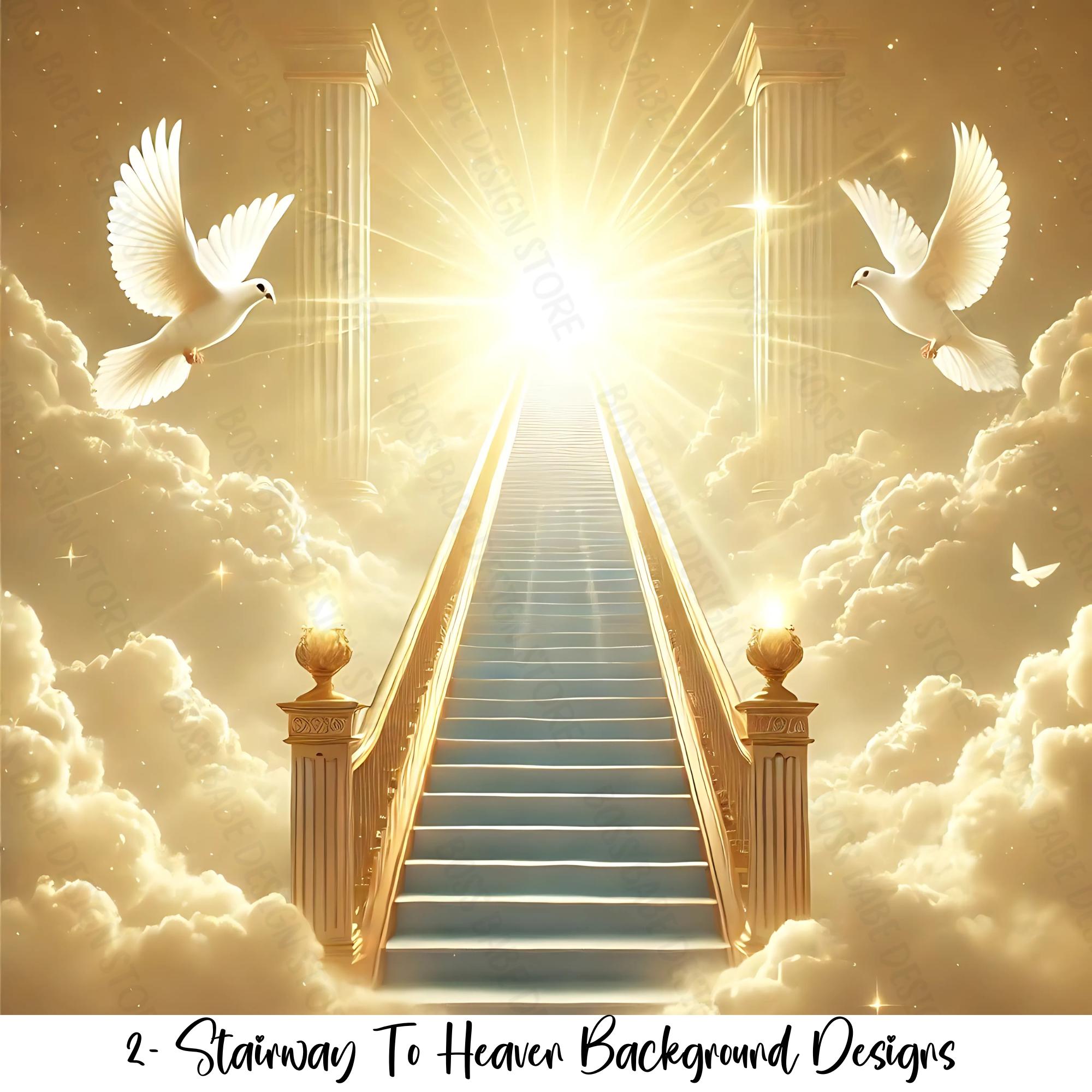 2- Stairway to Heaven Background|Heaven|Gates of Heaven|Columns| Memorial Wallpaper|Funeral Program|Clouds|Doves|Heaven Design| PNG File