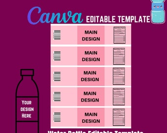 Water Bottle Template Canva Editable|Blank Bottle Template| Bottle Template| Party Water Bottle| Editable| Canva Editable Template| DIY