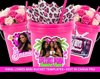 Viral Lowes Mini Bucket Vorlage | Canva Pro Bearbeitbar | Benutzerdefinierte Geschenk Bucket Wrap | Party & Geburtstagsgeschenk Design